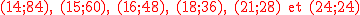 2$ \red \rm (14;84), (15;60), (16;48), (18;36), (21;28) et (24;24)
